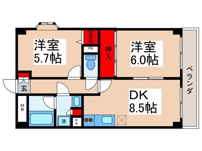シティコープ源治(2DK/5階)の間取り写真
