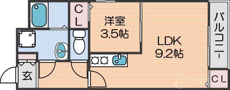 クラスティーネ遠里小野(1LDK/1階)の間取り写真