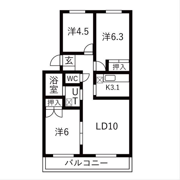 グランベルサ(3LDK/4階)の間取り写真
