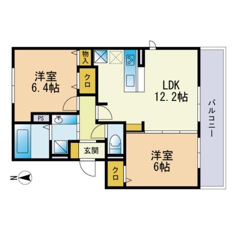 ルーチェ別府(2LDK/2階)の間取り写真