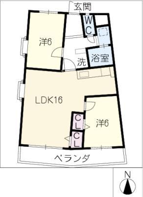 ヒルトップ鹿子(2LDK/2階)の間取り写真