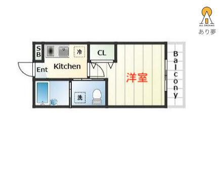 ブレイブ山手A棟(1K/2階)の間取り写真