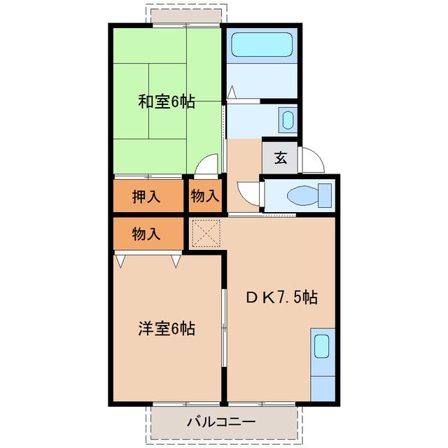 トゥインクルコート文化町3番館(2DK/2階)の間取り写真