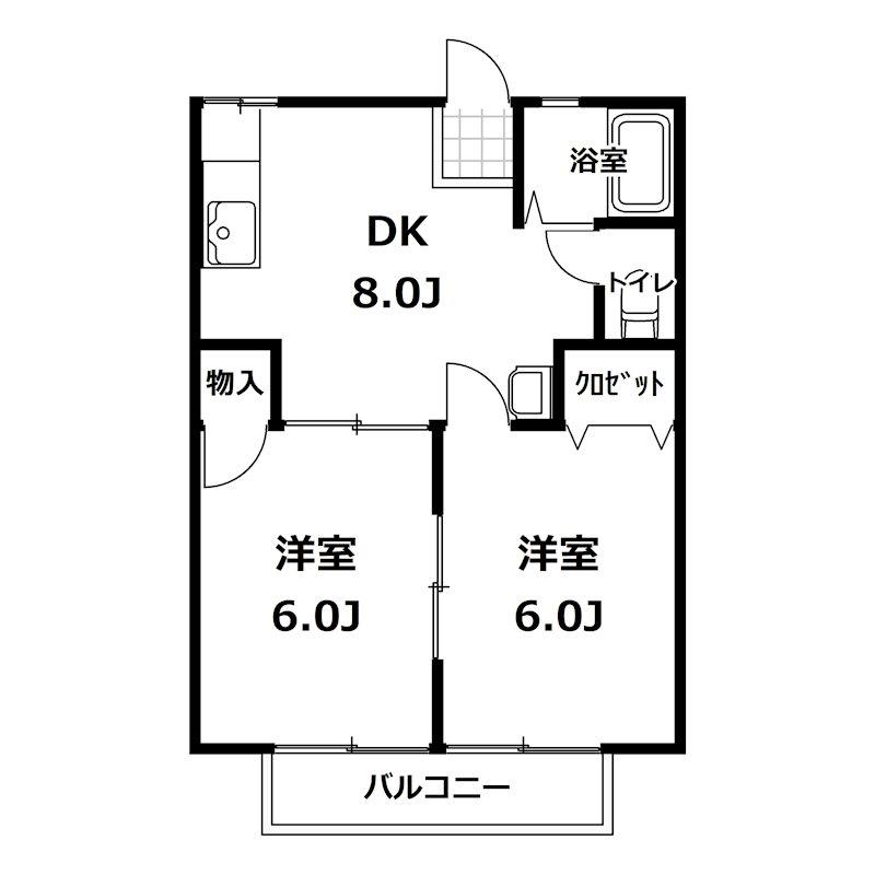 大貫ハイツ B棟(2DK/1階)の間取り写真