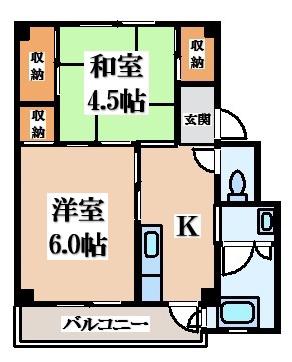 ビレッジハウス曽大根(2K/2階)の間取り写真