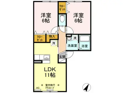 グランモア南佃(2LDK/2階)の間取り写真