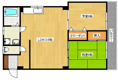 東雲ビル(2LDK/4階)の間取り写真