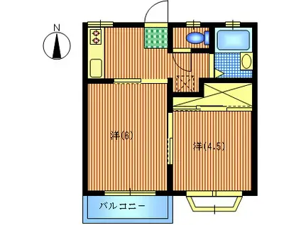 ドエル山岸(2K/1階)の間取り写真