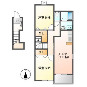 ラルジュ・ジャルダン利平治(2LDK/2階)の間取り写真