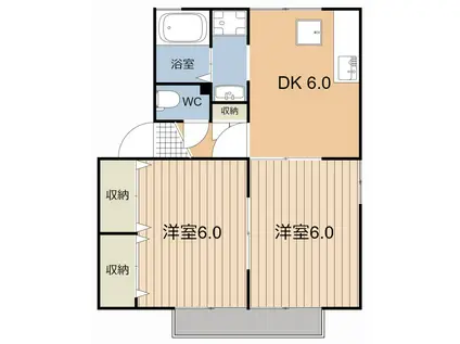 イクスピアリベマーイ(2DK/1階)の間取り写真