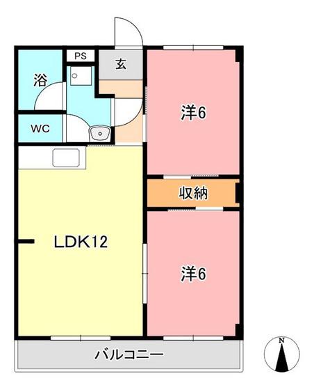 虫明第二マンション(2LDK/3階)の間取り写真