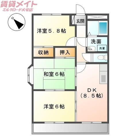 グリーンガーデン(3DK/2階)の間取り写真