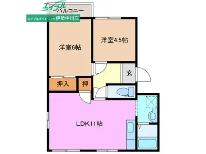 射場コーポH(2LDK/2階)の間取り写真