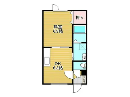 フォンテーヌ(1DK/2階)の間取り写真