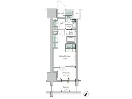 ワンルーフレジデンス田町(1K/8階)の間取り写真
