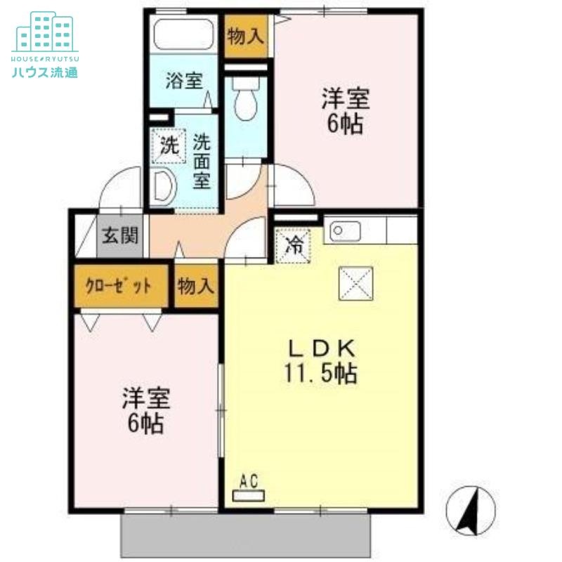 コンフォール竹松I(2LDK/1階)の間取り写真