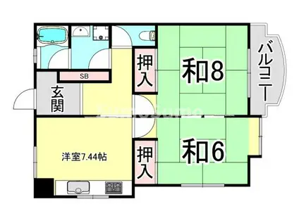 RHAPSODY IN RED(2DK/1階)の間取り写真