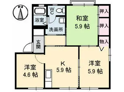 ヴィラ・ハピネス(3K/2階)の間取り写真