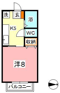 プリムベール(1K/2階)の間取り写真