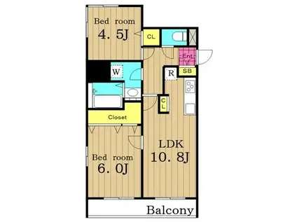 カスタリア浅草橋(2LDK/6階)の間取り写真