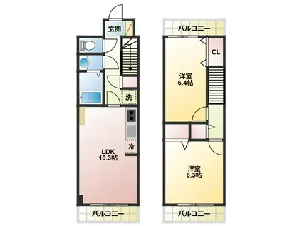 サンライズ幕張(2LDK/3階)の間取り写真