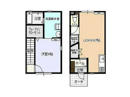 ビオラ新富山B棟(1LDK/1階)の間取り写真