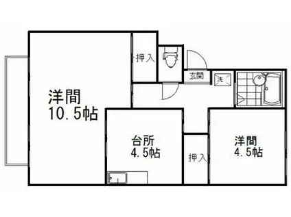 プレジールオオクラB(2K/2階)の間取り写真