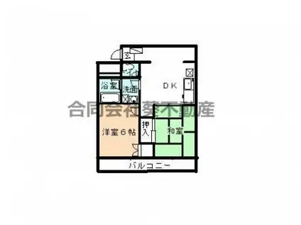 千葉都市モノレール 作草部駅 徒歩3分 3階建 築34年(2DK/2階)の間取り写真