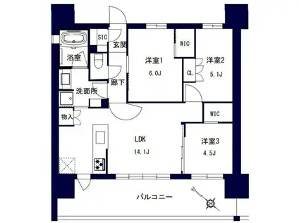 センチュリー千葉みなと(3LDK/9階)の間取り写真