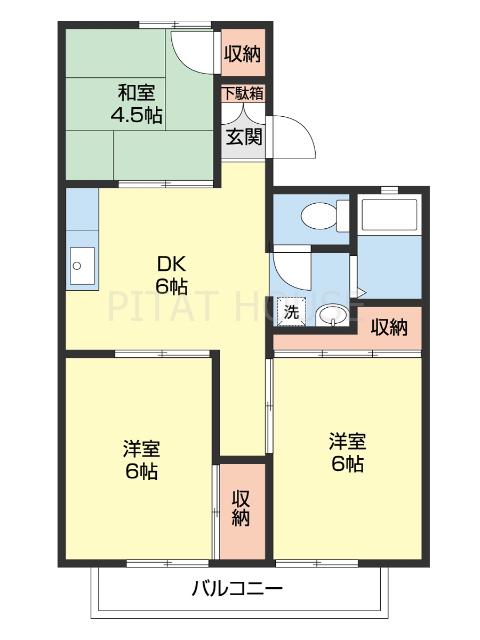 和歌川弐番館(3DK/2階)の間取り写真