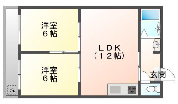 シャトー星が丘(2LDK/2階)の間取り写真
