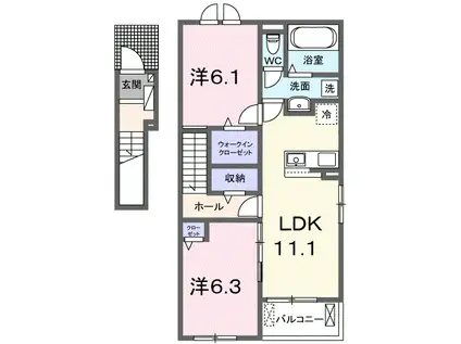 フクダ パーク サイドI(2LDK/2階)の間取り写真