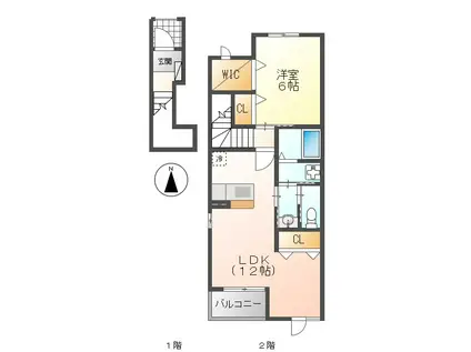 クラールニッチ A・B(1LDK/2階)の間取り写真