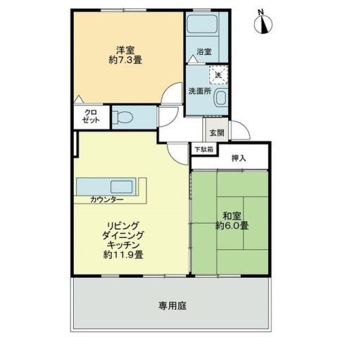 フォブール高松西(2LDK/1階)の間取り写真