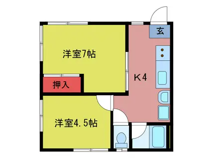 榎屋第二ハイツ(2K/1階)の間取り写真