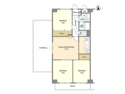 コスモリード武蔵中原(3LDK/5階)の間取り写真