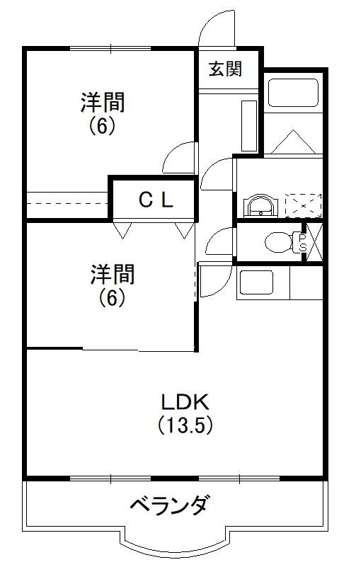 ロイヤルシティ高丘(2LDK/4階)の間取り写真