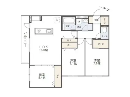 柏の森計画工事(3LDK/2階)の間取り写真