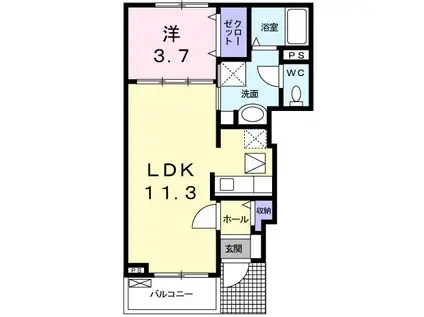 ルミエール上中(1LDK/1階)の間取り写真