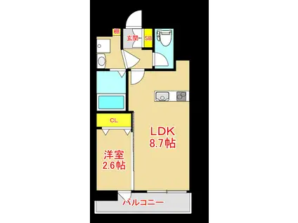 イクシオン博多(1DK/3階)の間取り写真