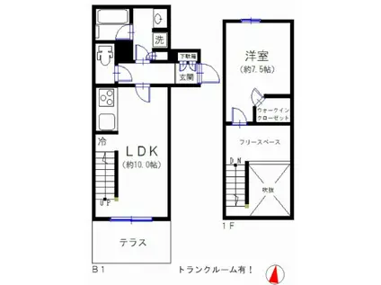 プライヴェル三鷹野崎(1LDK/B1階)の間取り写真