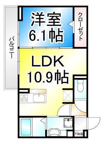 トリシア東口(1LDK/3階)の間取り写真