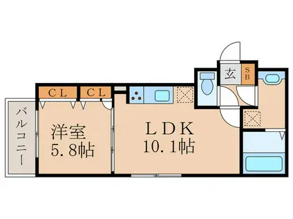 GRAMM六地蔵A棟(1LDK/2階)の間取り写真