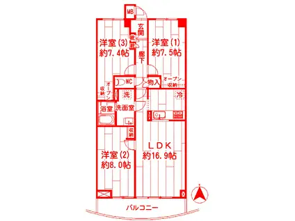 リブレスト川崎(3LDK/3階)の間取り写真