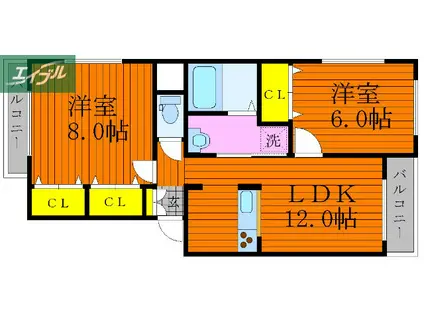 ニューガーデン弐番館(2LDK/2階)の間取り写真
