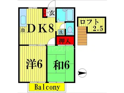 グランディールハイム(2DK/2階)の間取り写真