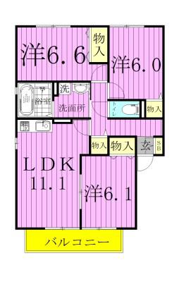 リシアンサスガーデンB棟(3LDK/1階)の間取り写真
