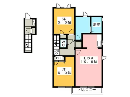 雪月花F棟(2LDK/2階)の間取り写真