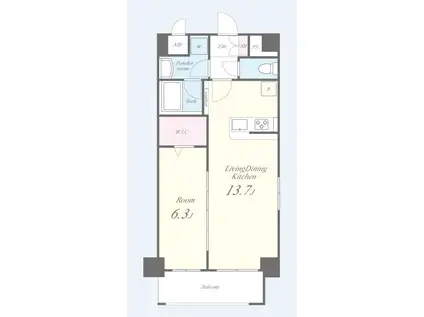 プラシード新町(1LDK/9階)の間取り写真