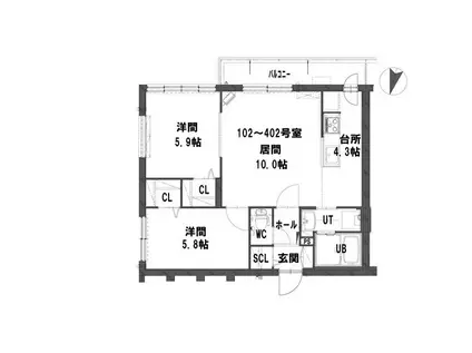 グランメール ラフィール(2LDK/2階)の間取り写真